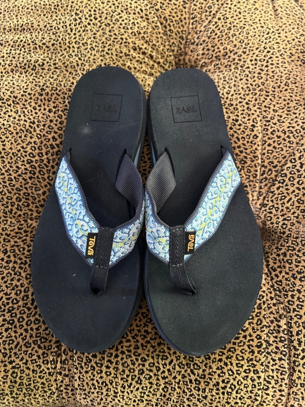 Teva Black Sandals with Blue Patterned Straps